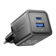 Vention Wall charger, Vention, FEQB0-EU,  USB-C, USB- A, 30W/30W, GaN (black)