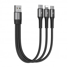 Joyroom USB kabelis Joyroom S-01530G11 3in1 2x USB-C / Lightning 3.5A 0.15m (melns)