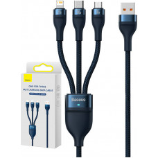 3in1 USB kabelis, Baseus Flash Series, USB-C + micro USB + Lightning, 100W, 1,2m (zils)