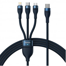 Baseus 3in1 USB cable Baseus Flash Series 2, USB-C + micro USB + Lightning, 100W, 1.5m (blue)