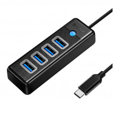 HUB USB-C uz 4x USB 3.0 5Gbps 0,15m melns