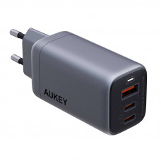 Sienas lādētājs Aukey PA-B6U, 1xUSB-A, 2xUSB-C, 67W (pelēks)