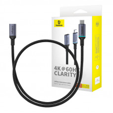 Augstas izšķirtspējas pagarinātāja kabelis, USB-C no vīrieša līdz mātītei 10Gbps, 0,5m (melns)