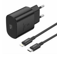 EU51 USB-C 25 W tīkla lādētājs + USB-C — Lightning kabelis (melns)