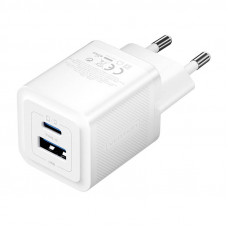 Sienas lādētājs, Vention, FEQW0-EU, USB-C + USB-A, 30W/30W, GaN (balts)