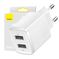 Kompaktais ātrais lādētājs, 2x USB, 10,5 W (balts)