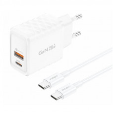 Foneng EU56 1xUSB-A, 1xUSB-C, 20W Power Charger (White) + USB-C cable