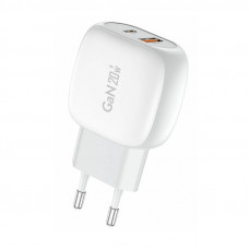 EU41 USB-C+USB-A 20 W tīkla lādētājs (balts)