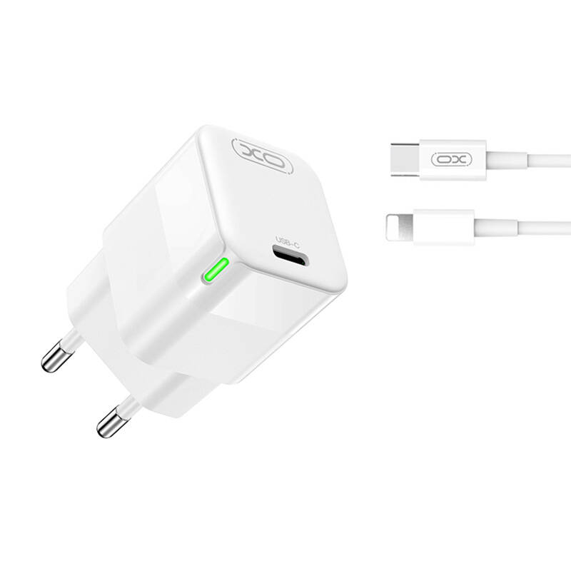 Sienas lādētājs XO CE06, 30W, USB-C, ar kabeli Lightning