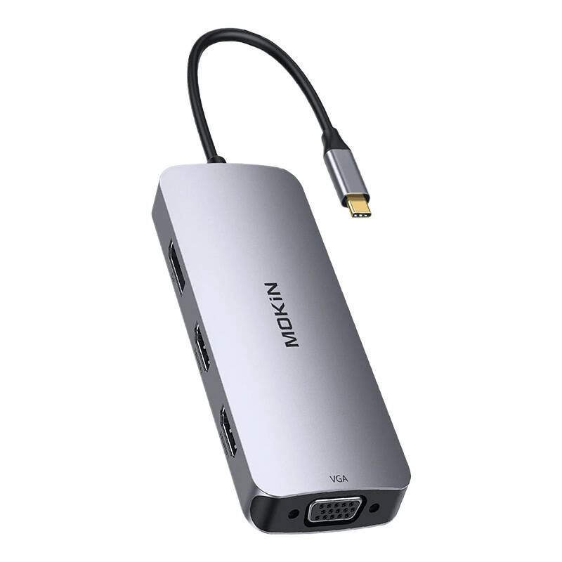 HUB 8in1 MOKiN USB-C VGA+2xHDMI (sudrabs)