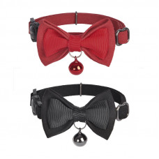 Dogness Collar set Dogness for cats 2 pcs (Genuine Leather Red/Fiber Black)