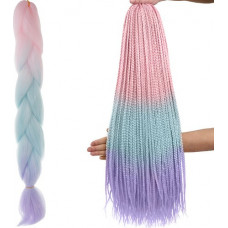 Synthetic hair braids ombre pink/white/purple