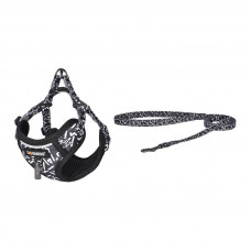 Dogness cat leash+harness walking set (black and white)