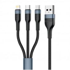 X51 3in1 USB uz USB-C / Micro USB / Lightning kabelis, 3A, 1,2m (melns)