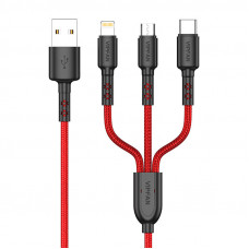 Vipfan 3-in-1 USB-C / Lightning / Micro 3.5A 1.5m USB cable VFAN X02 (red)