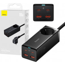 Sienas lādētājs / barošanas bloks 2xUSB + 2xUSB-C + maiņstrāva, 100W (melns)