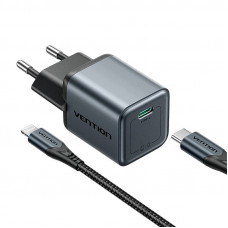 GaN Vention USB-C 20 W lādētājs + USB-CL 1 m kabelis (pelēks)