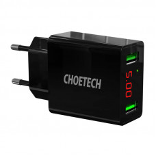 Choetech C0028 2*USB-A network charger with display (black)